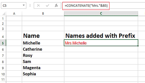 how to add prefix and suffix in excel column
