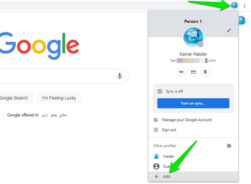 Create new profile in Chrome