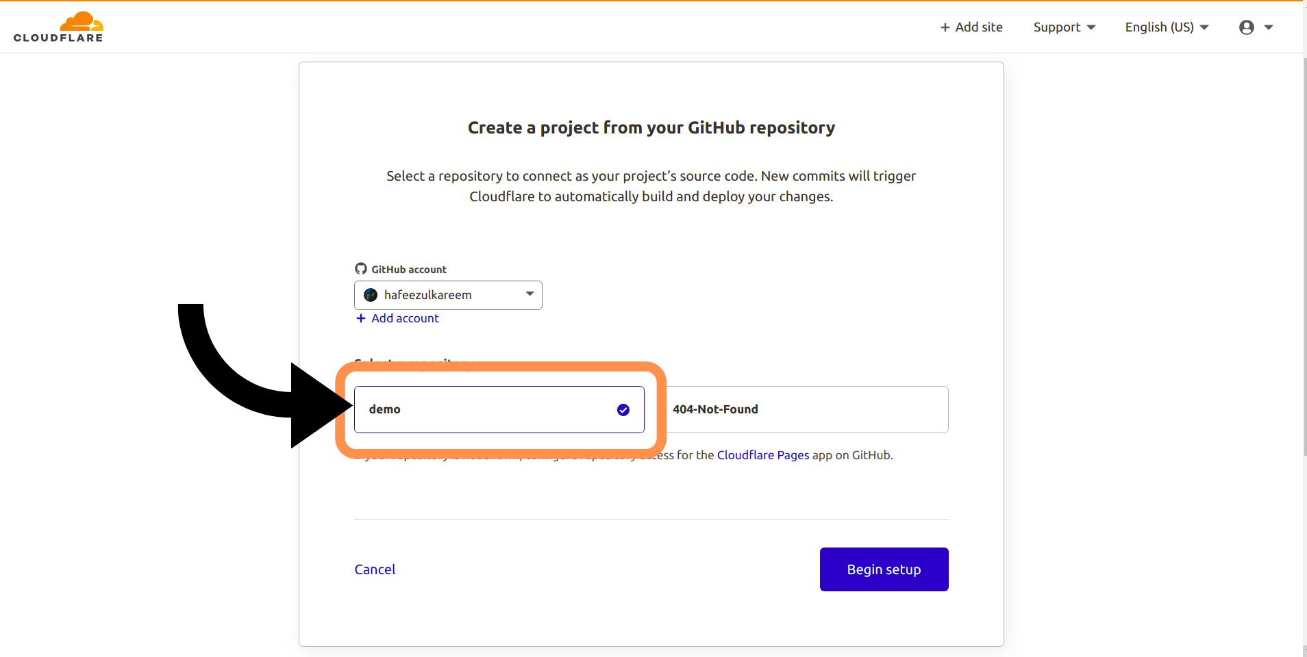 Selecting the Repository to Deploy