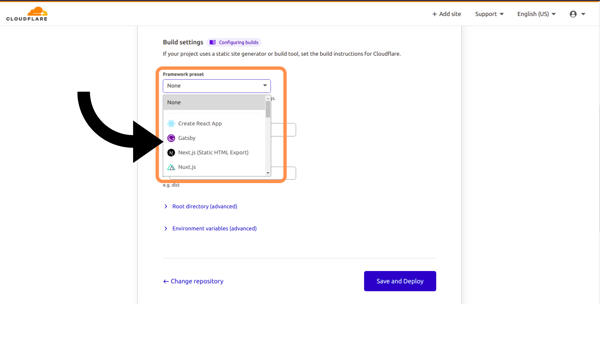 Build - Framework Preset Options