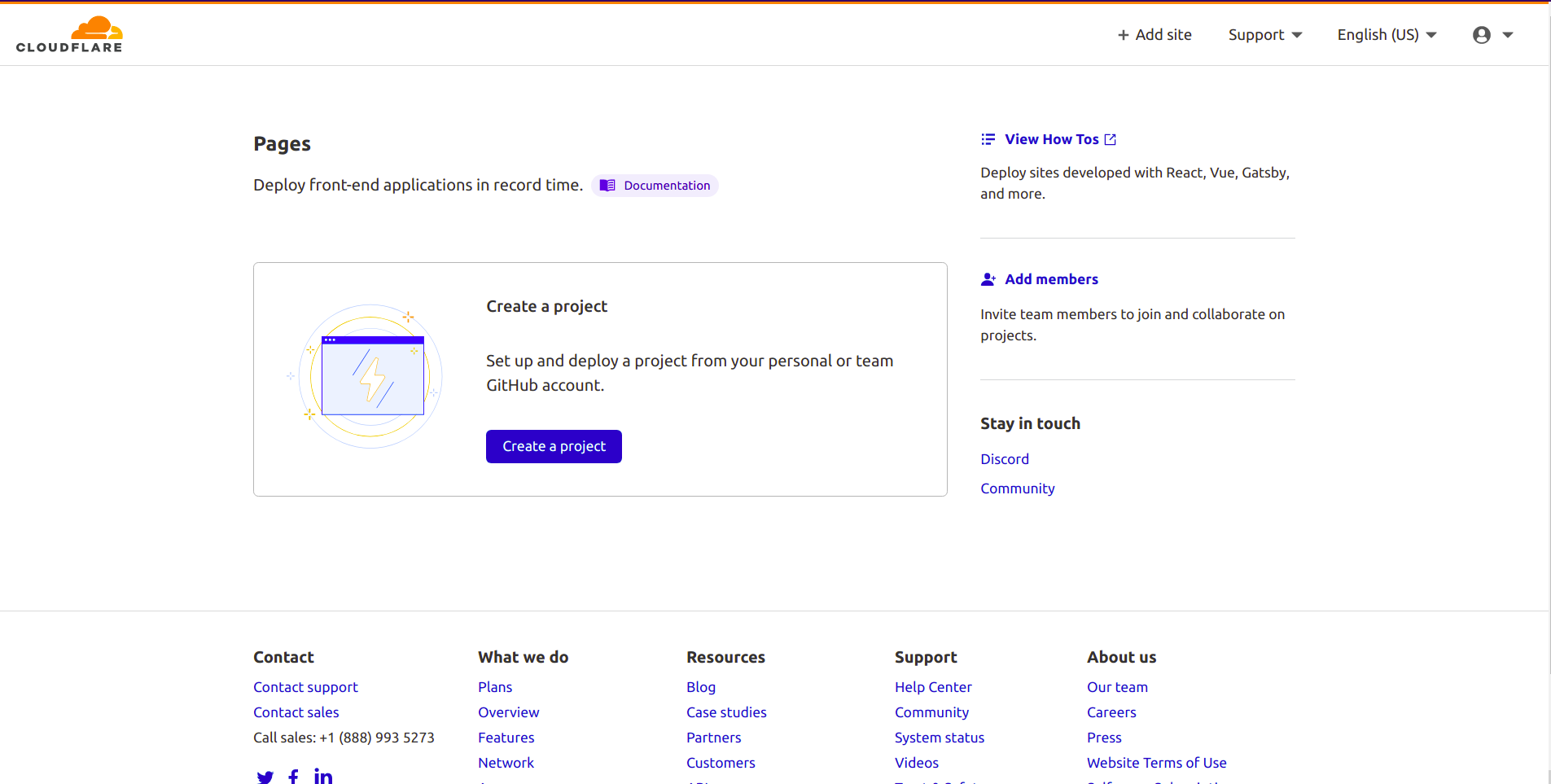 Cloudflare Pages Dashboard