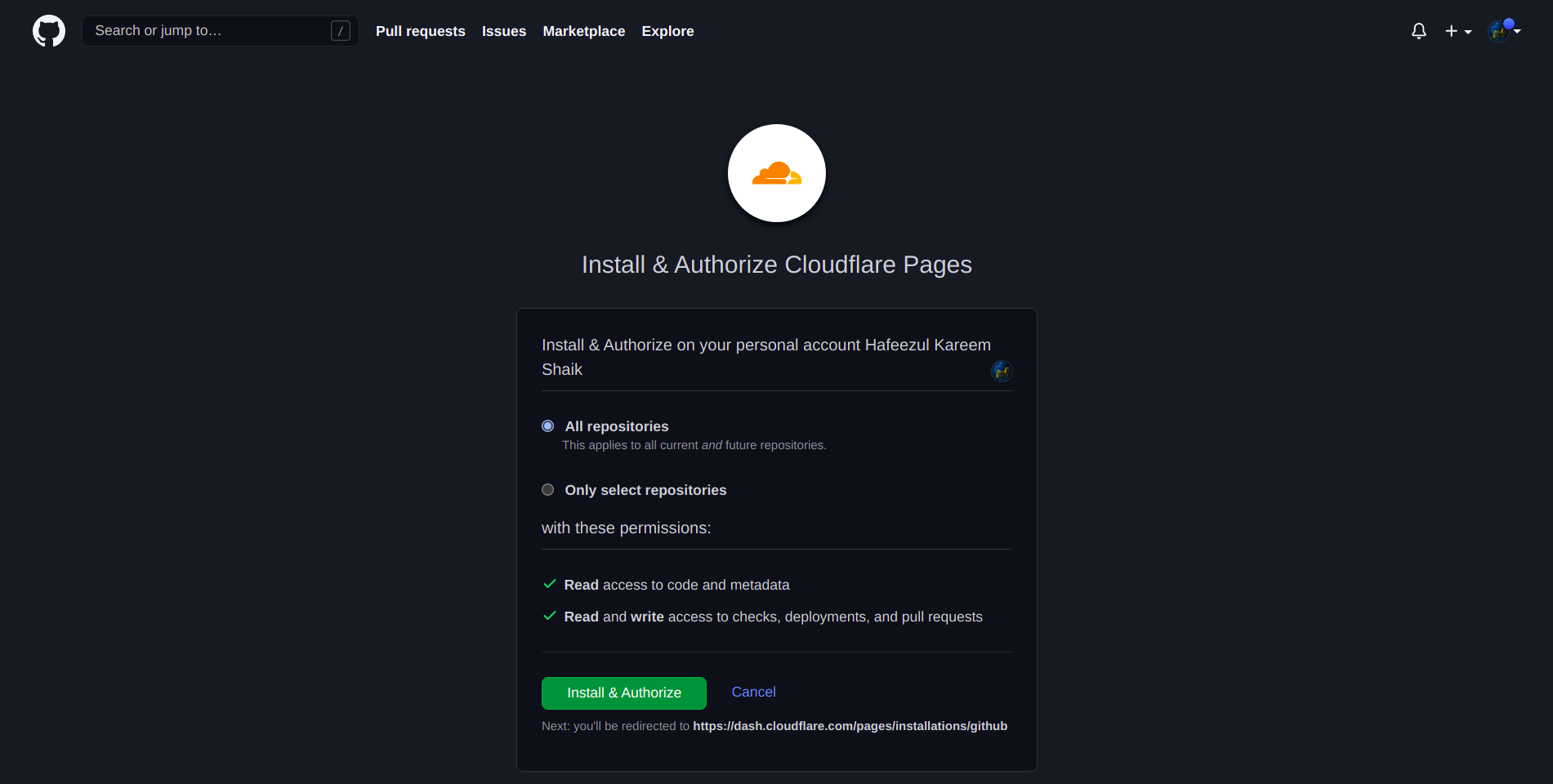 GitHub Cloudflare Pages Authorization