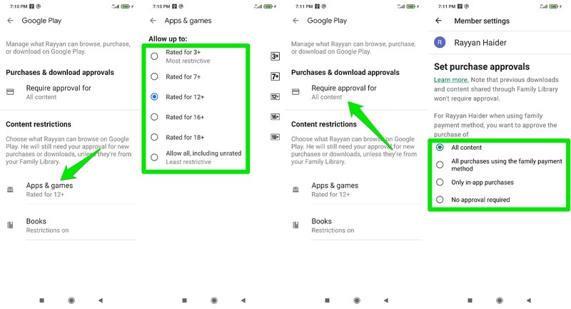 Parental controls for Google Play Store