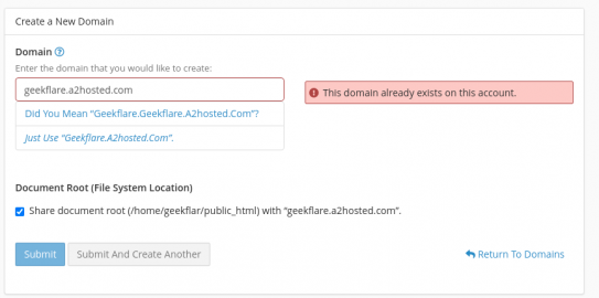 a2 hosting adding domains