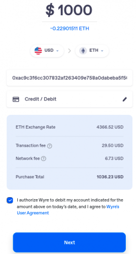 metamask transaction-wyre 1000usd