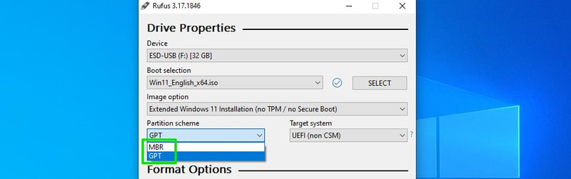 Select partition scheme