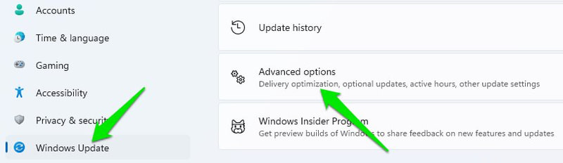 Windows update advanced options