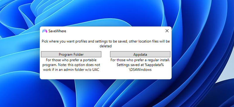 Select Appdata in DS4Windows Installation wizard