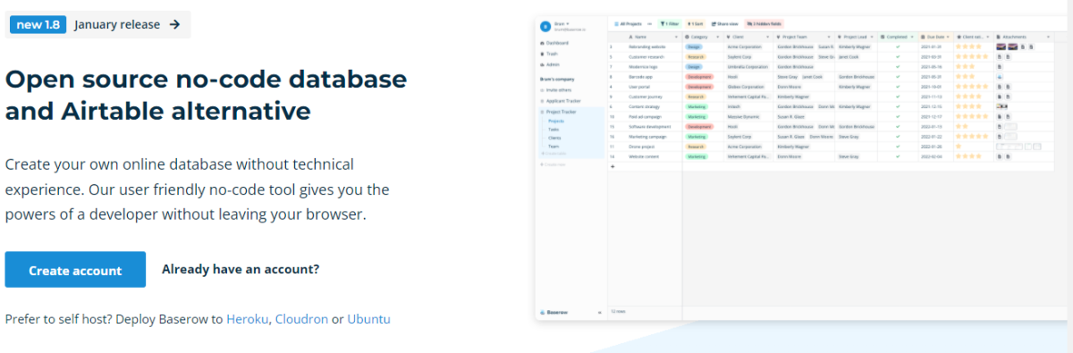 baserow-no code airtable alternative