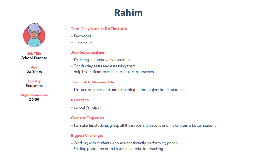 user persona example for an e learning app