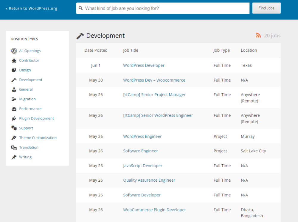 job.wordpress.net for hiring developers free of cost