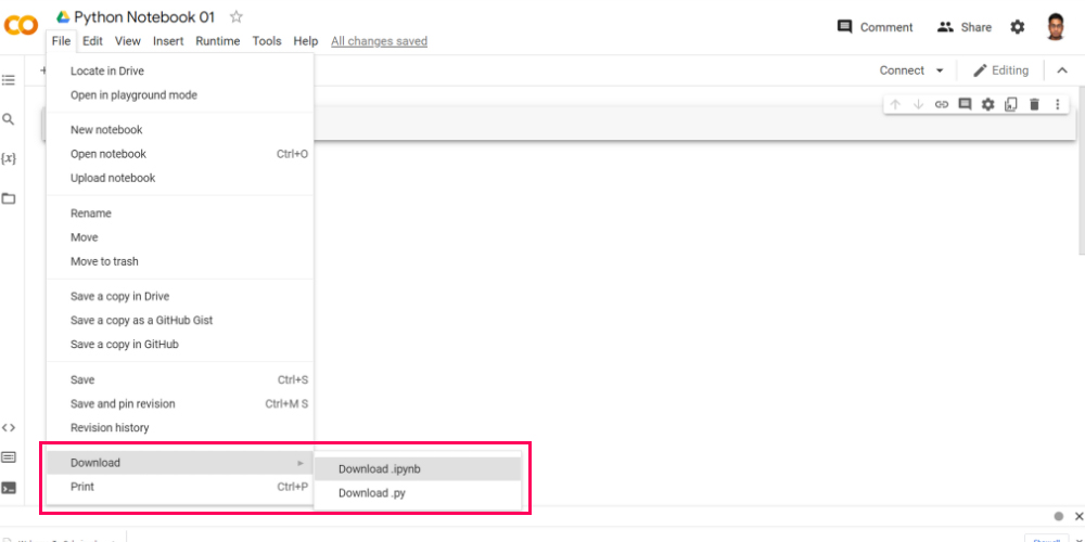 Download notebook from Google Colab