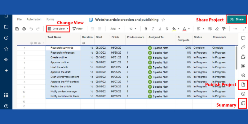 Project Management on Smartsheet