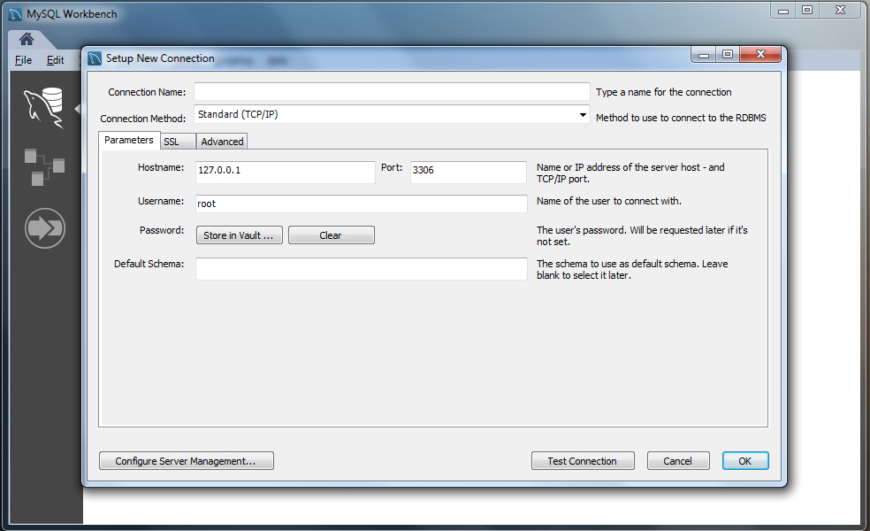 Setting up server connection step 1