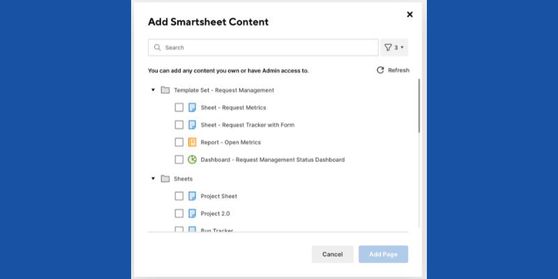 add smartsheet content to workapps