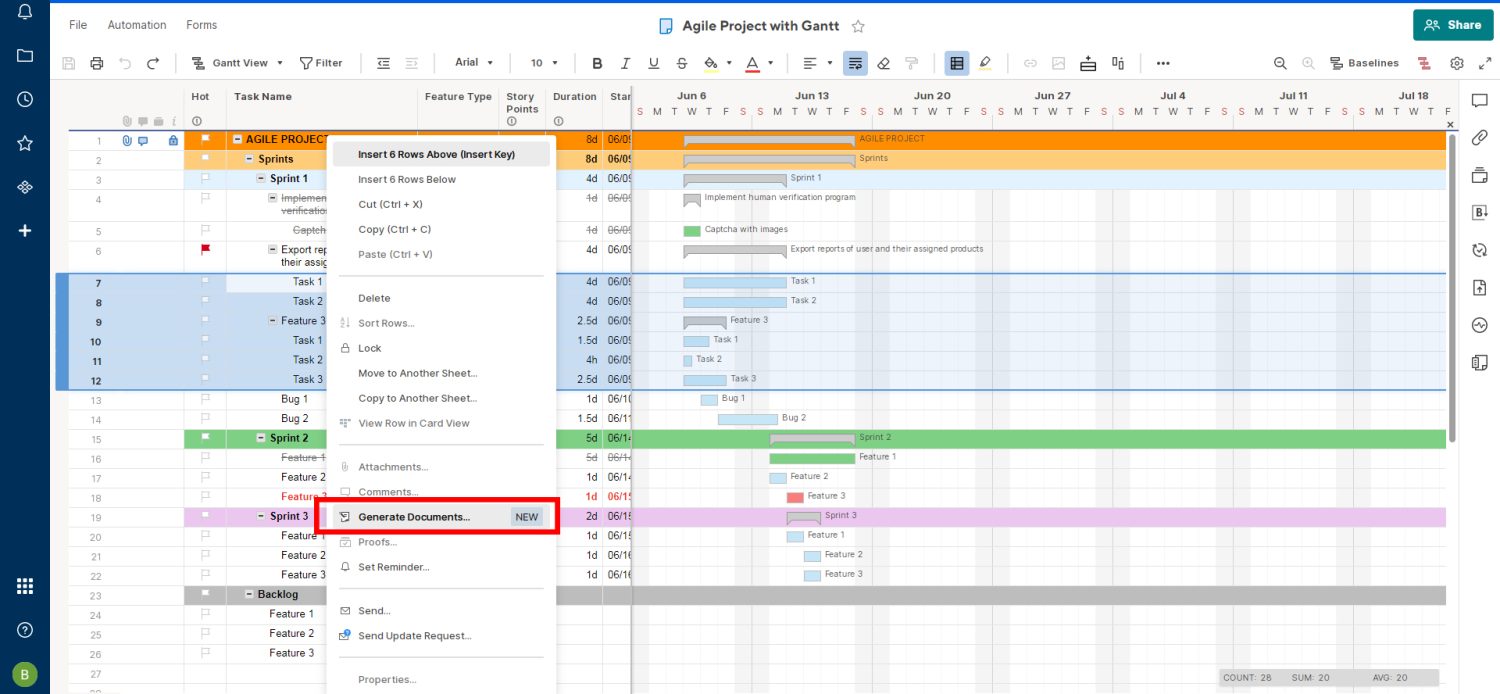 how to build documents from sheets in smartsheet