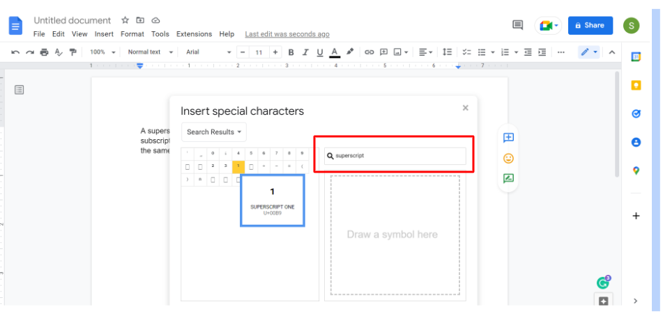 subscript in google docs