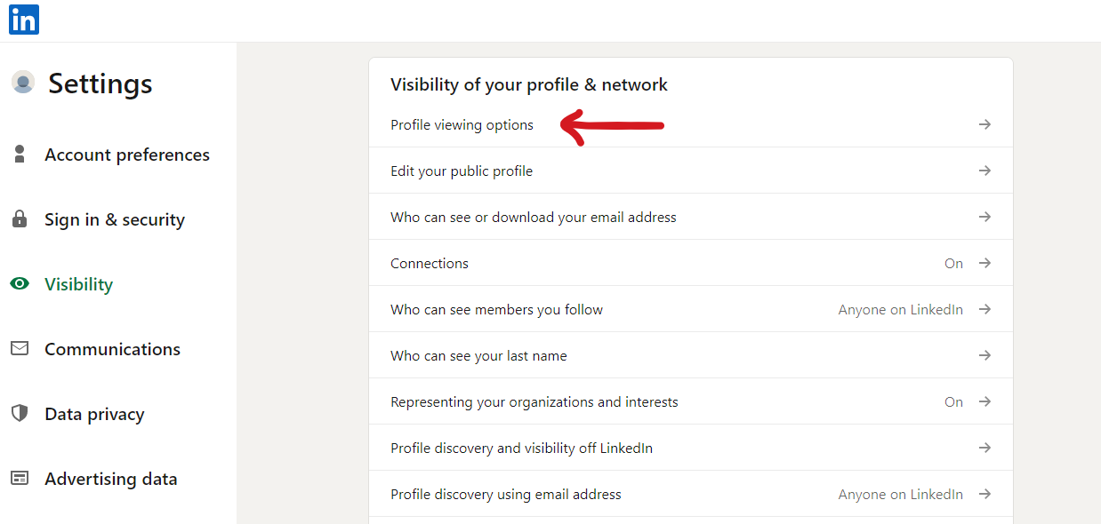 Profile Viewing Options LinkedIn