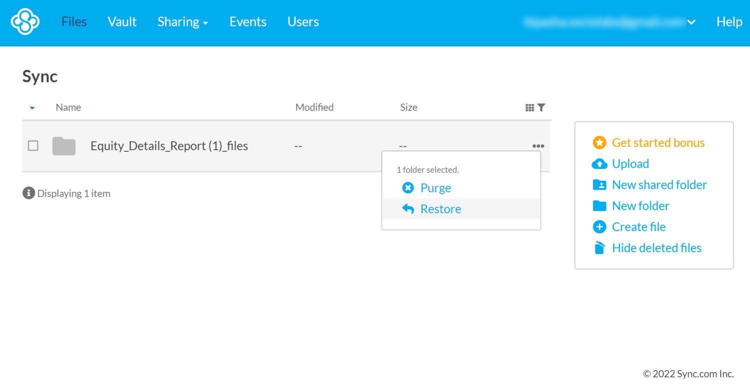 Restoring deleted files on Sync