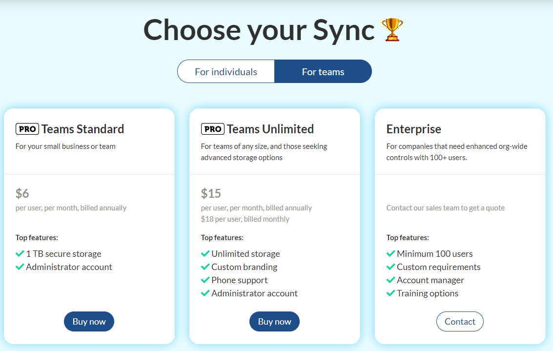 Sync Pricing Plan