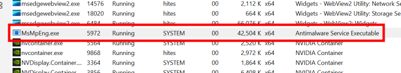 msmpeng.exe responsible for Antimalware Service Executable