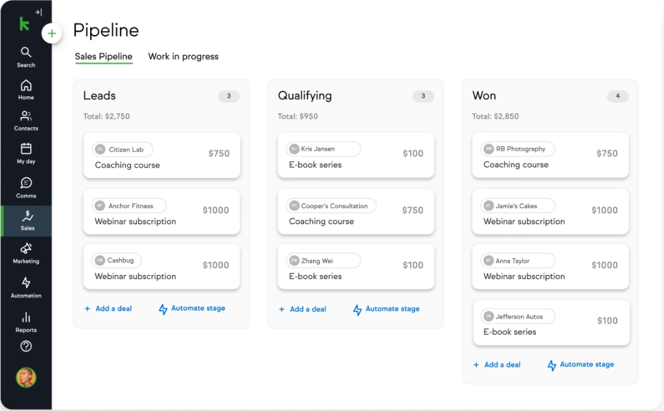 Sales pipelines in Keap