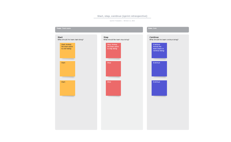 Start Stop Continue template from Lucidspark