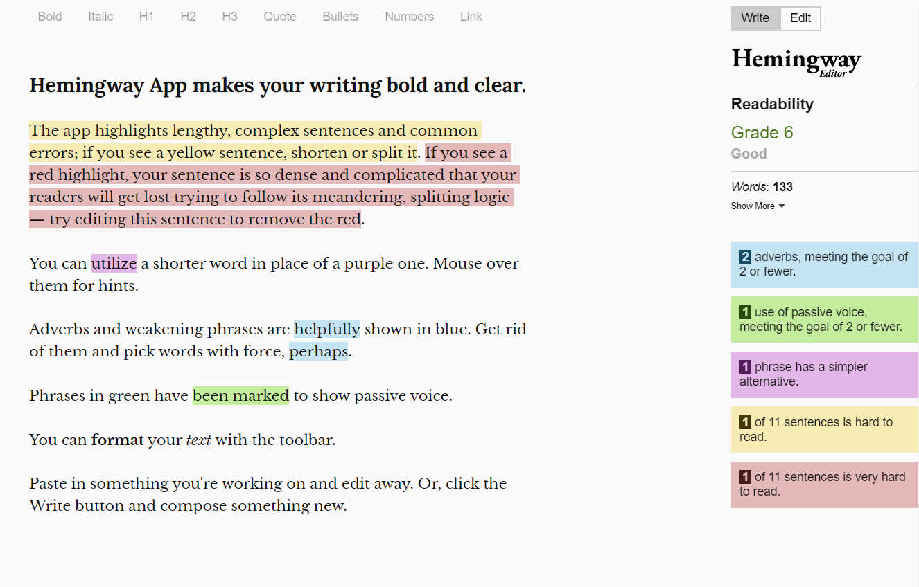 Hemingway Editor as Grammarly alternative