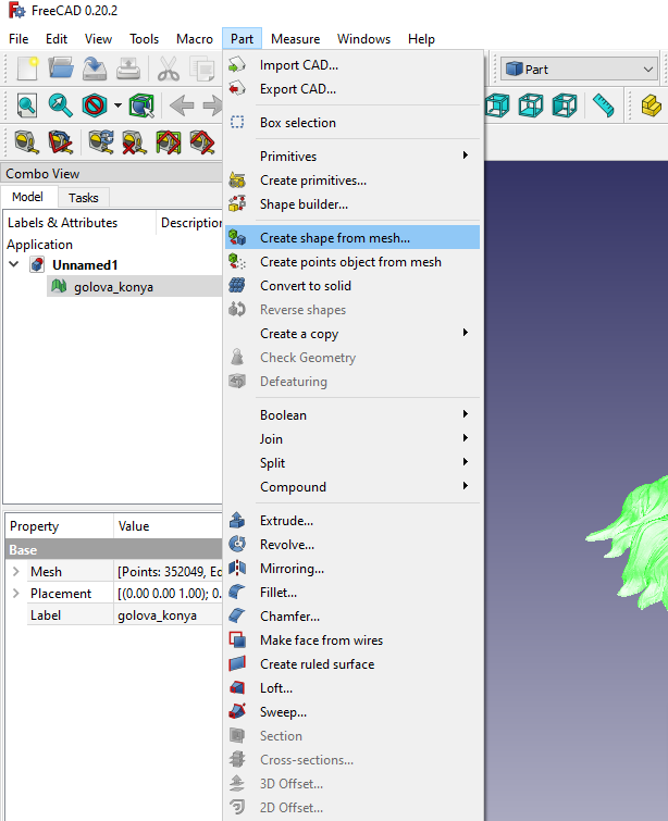CreeCAD-create-shape-from-mesh
