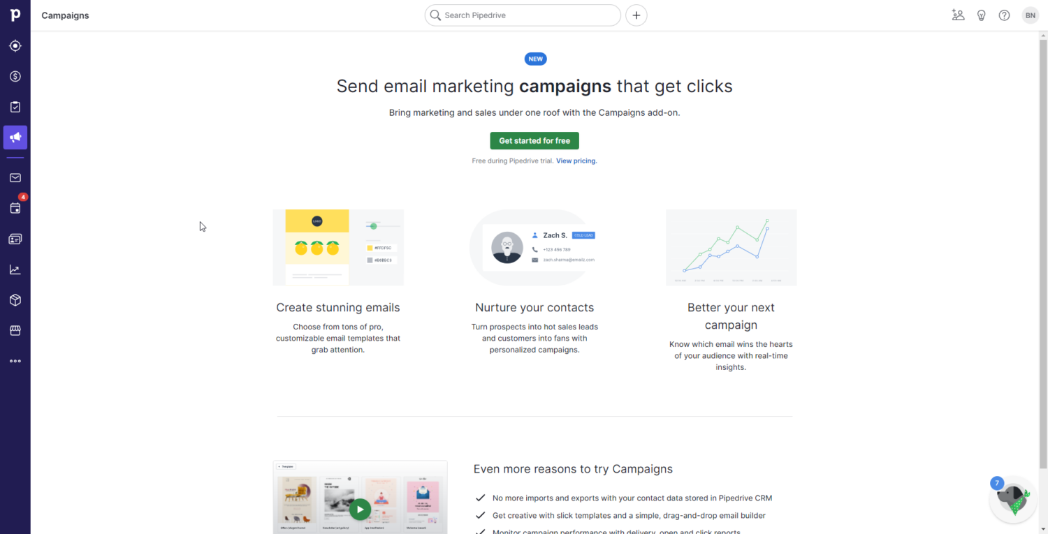 The Email marketing campaign module of Pipedrive