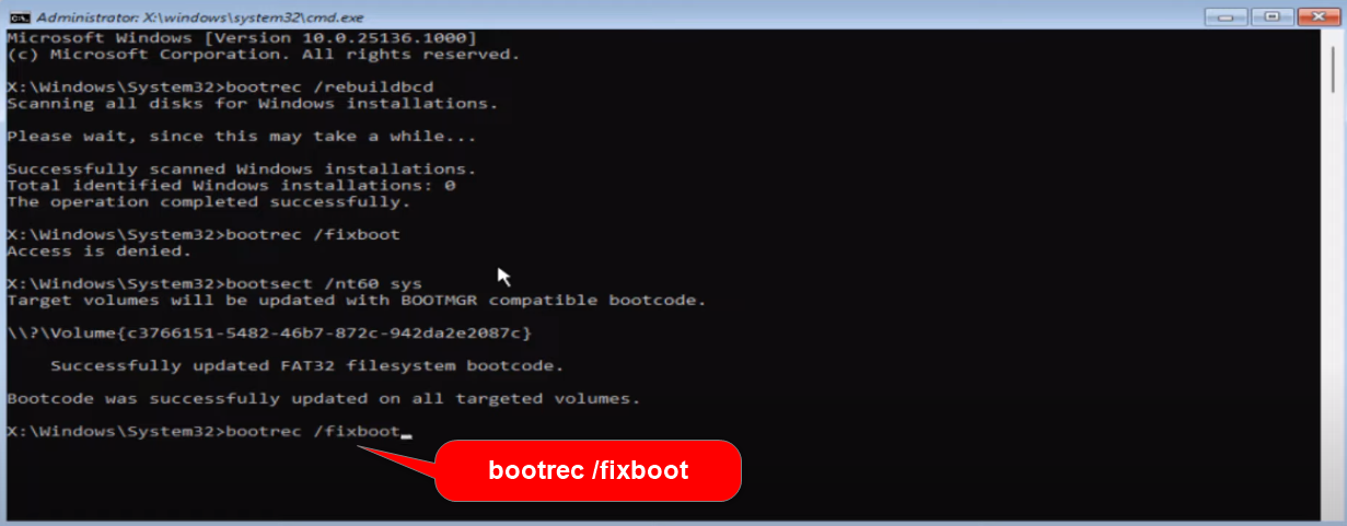 add bootrec /fixboot command