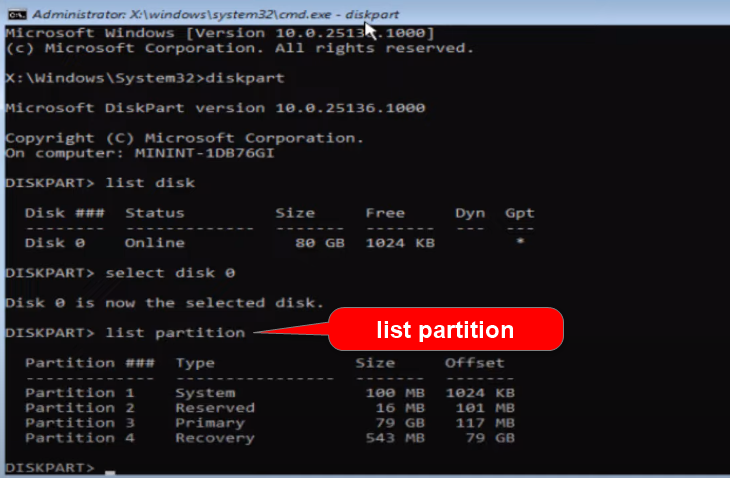 add list partition command