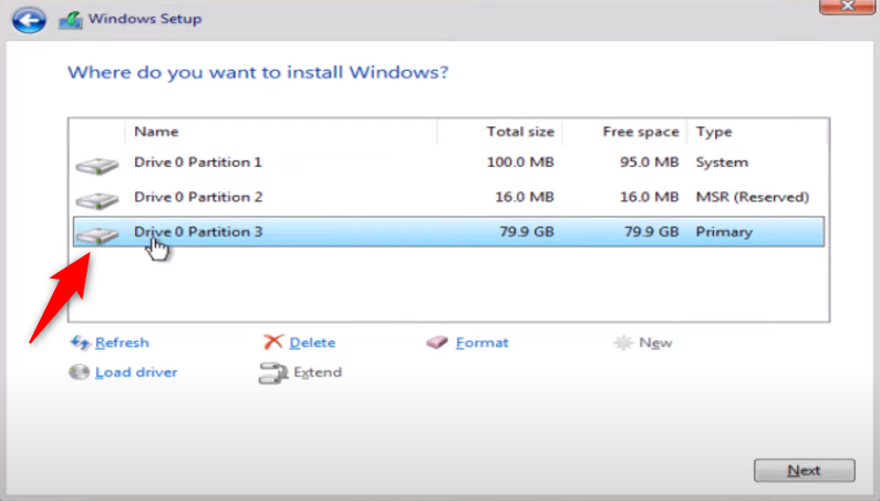 choose drive partition