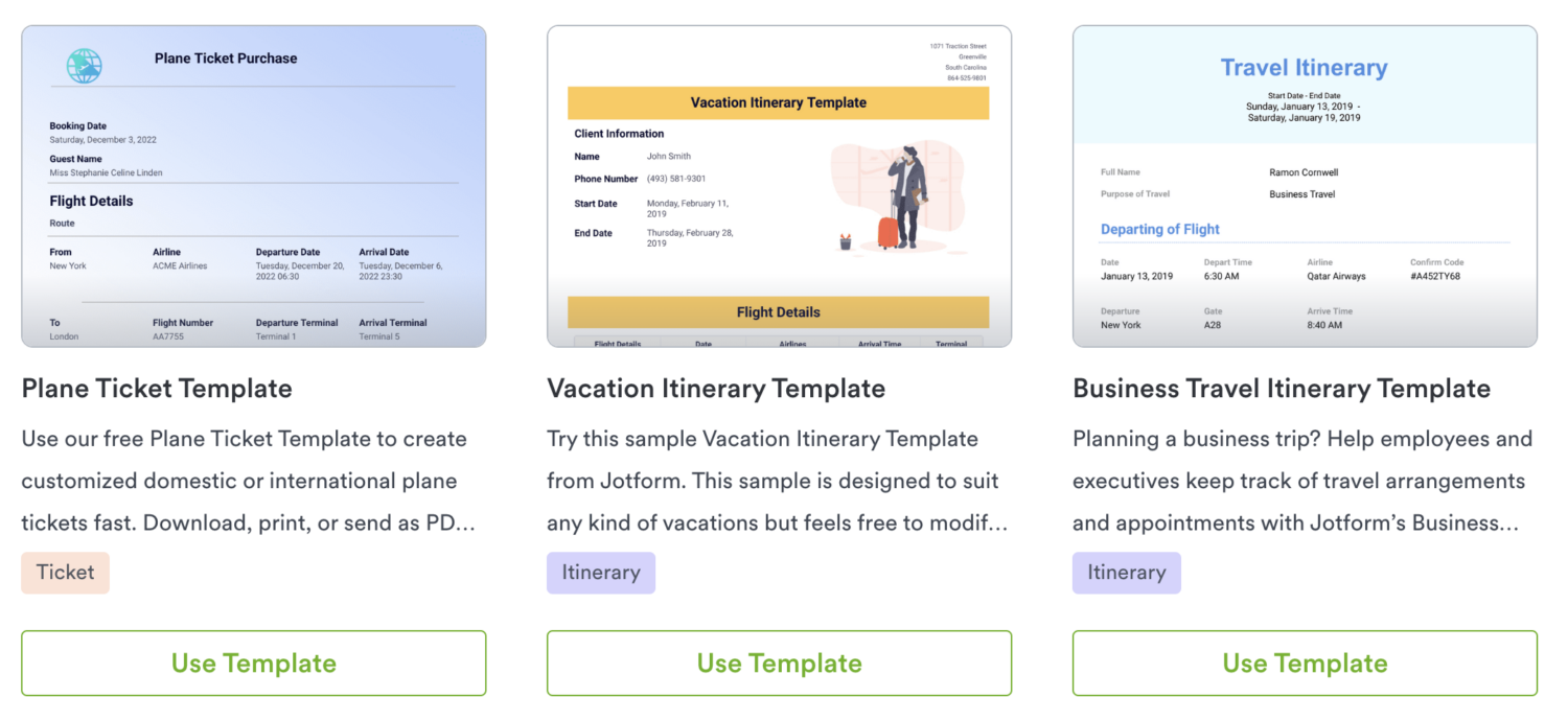 Jotform-Itinerary-Templates