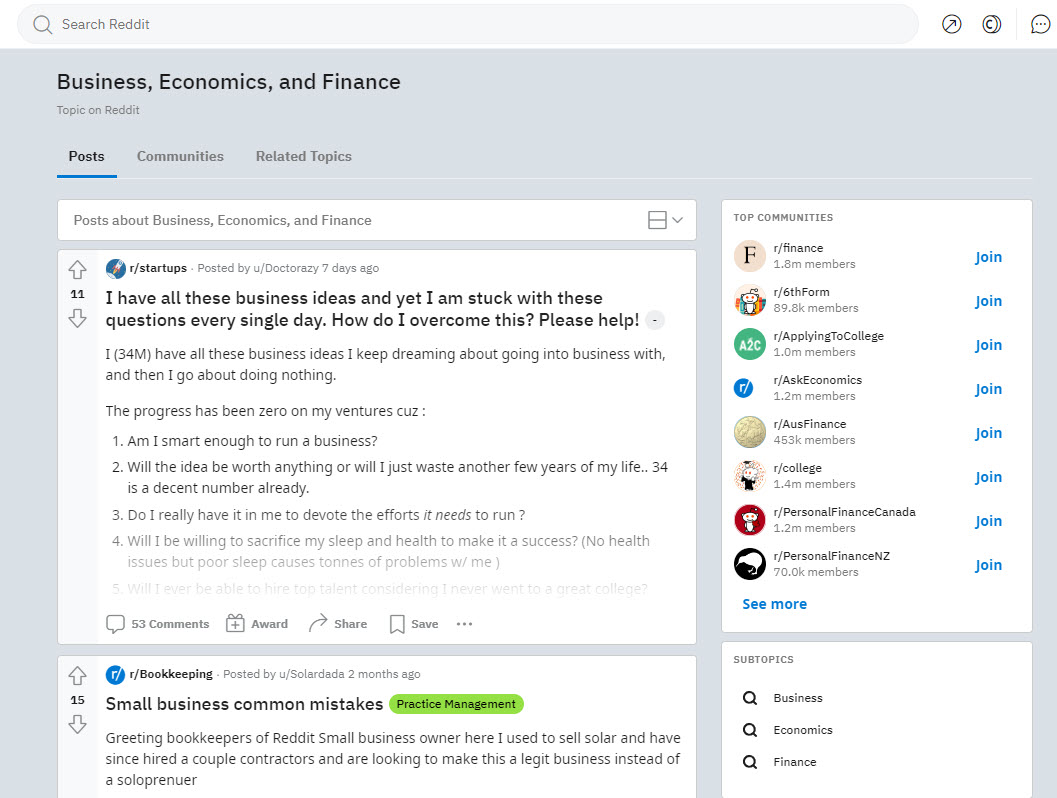 Reddit business thread
