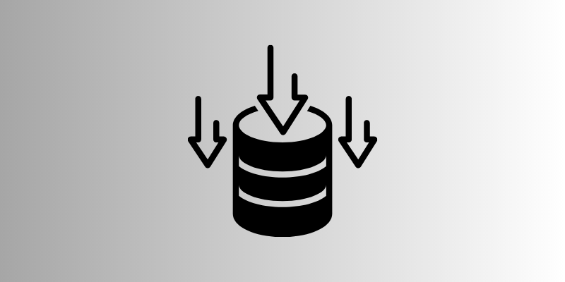 A black data repository icon featuring arrows emanating from a barrel.