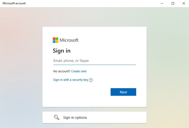 The sign in screen for microsoft windows 10.