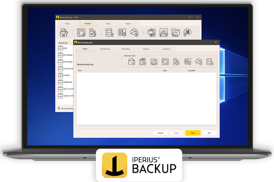 A laptop screen displaying backup software.