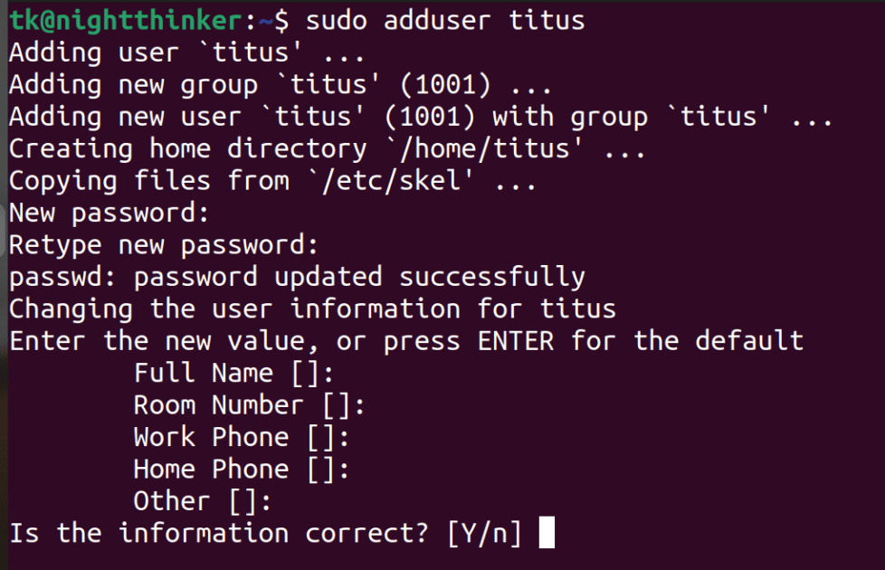 Sudo adduser confirmation