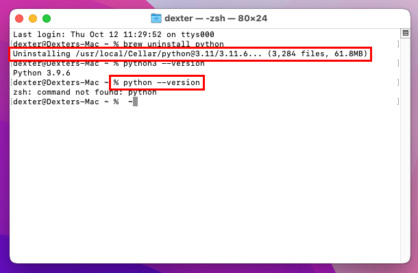 Homebrew uninstall python