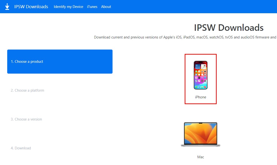 IPSW portal select iPhone