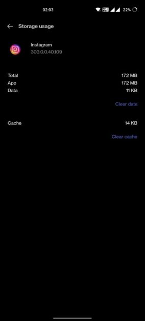 Instagram Storage Usage - Android