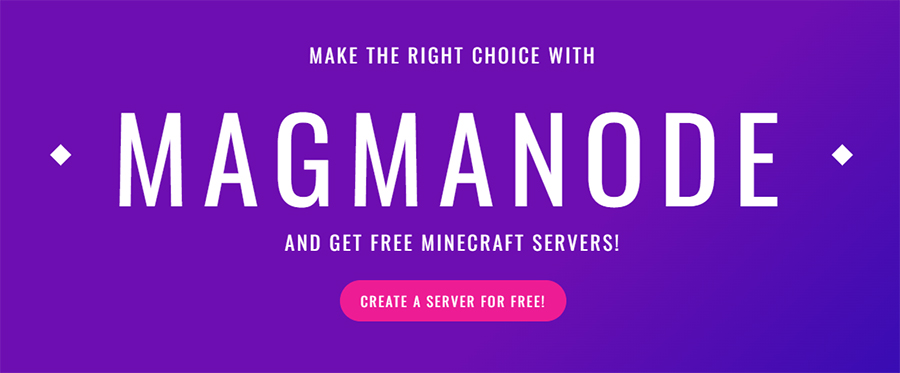 MagmaNode's homepage showing text that implies choosing it for free Minecraft servers is 