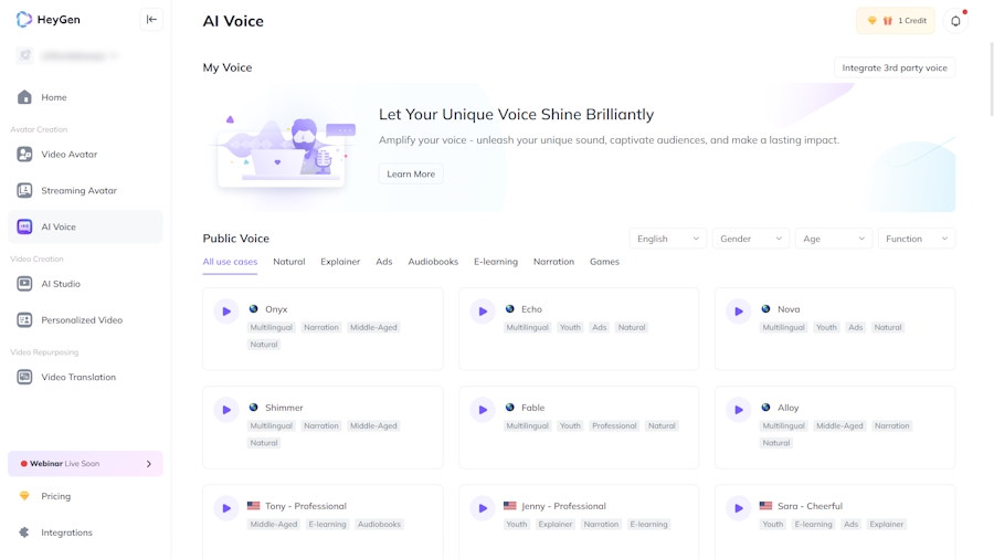 HeyGen dashboard.