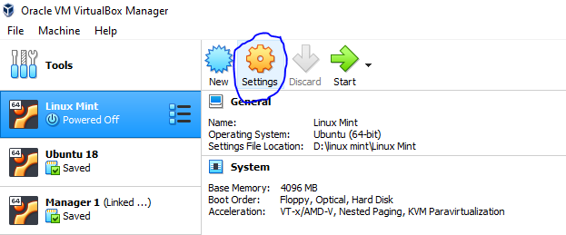 Virtualbox Settings