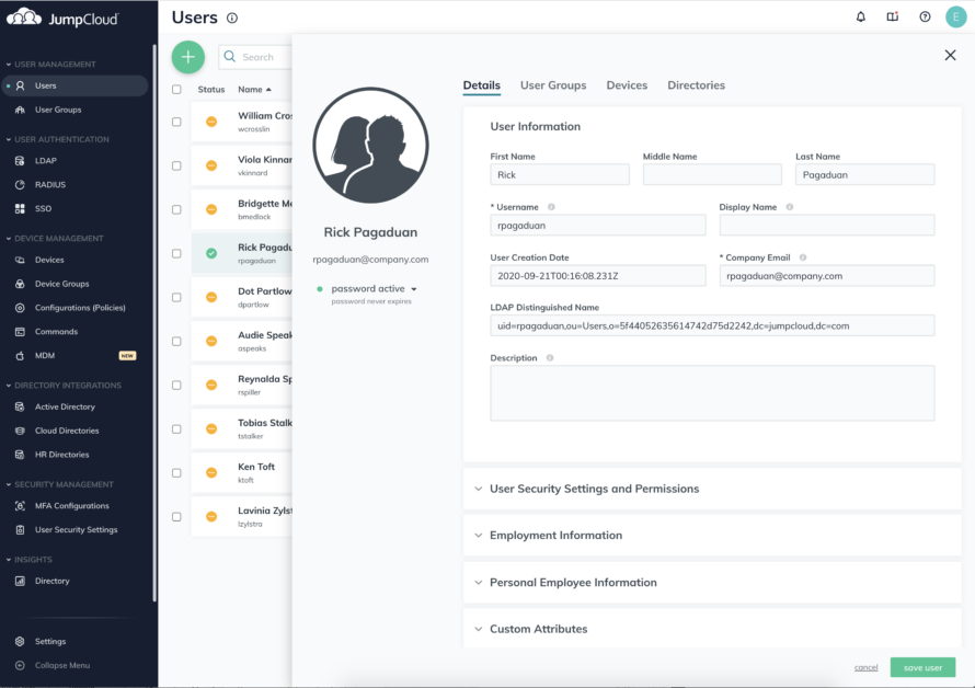JumpCloud user management