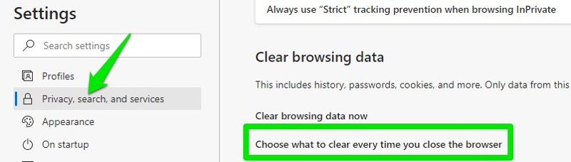 Microsoft Edge Privacy options