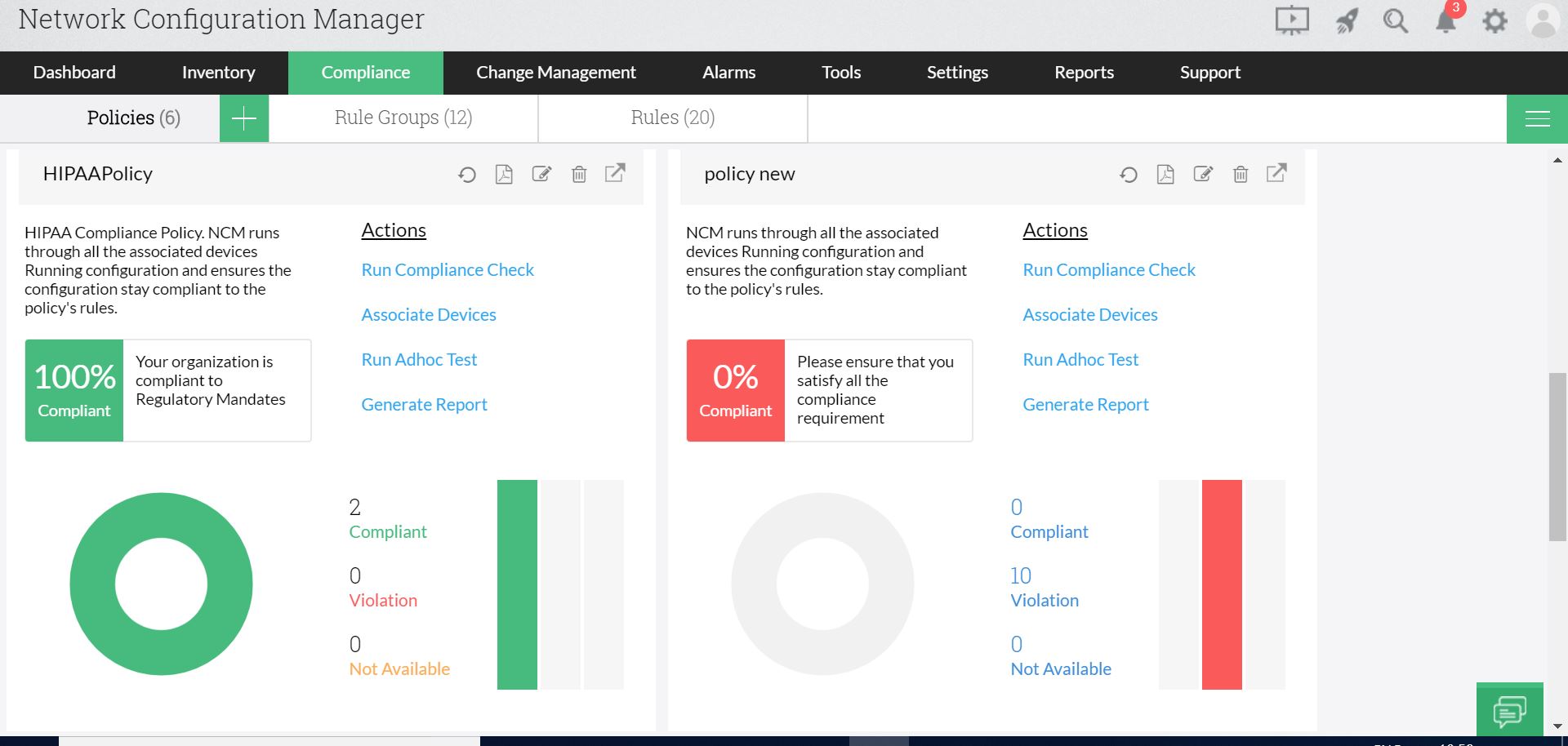 ManageEngine network configuration manager compliance check