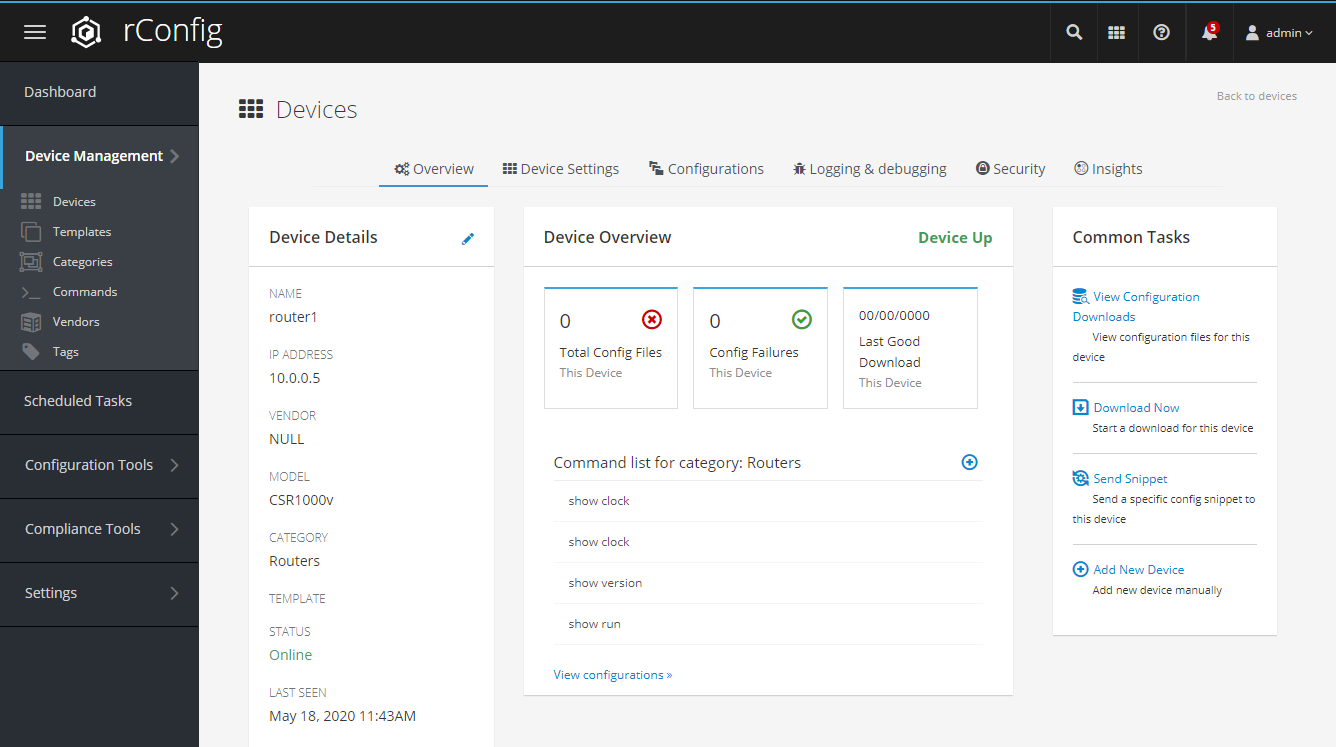 rConfig dashboard