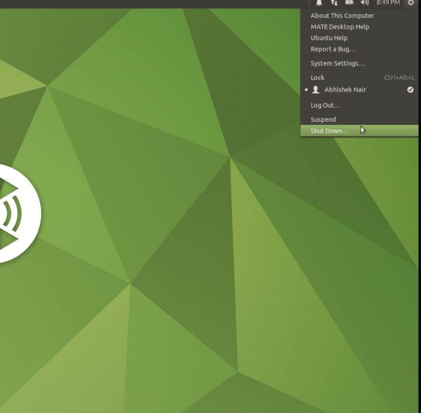 Ubuntu mate shut down gui